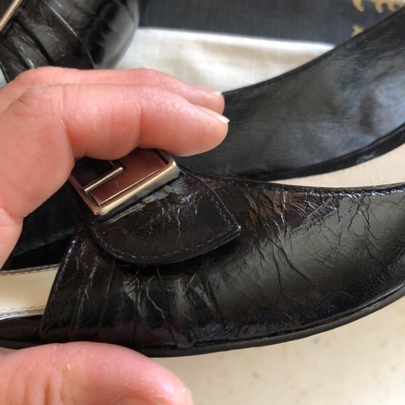 Vintage L.A.M.B. “Grisel” 7.5 Leather Peep Toe Ballet Flats Black White Shoe EUC - Picture 16 of 16